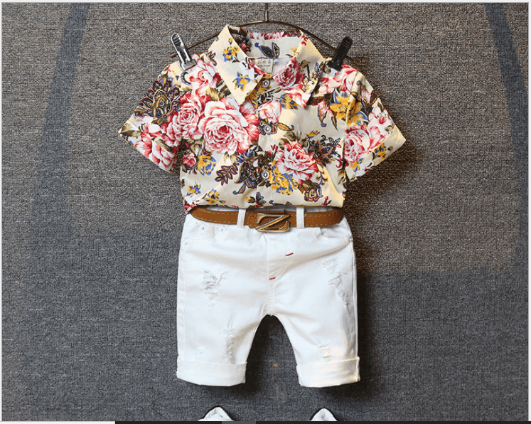 Floral Pattern Beach Party T Shirt with Shorts - Elite Kids