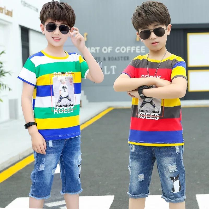 Multistripe T Shirt with Shorts Style Pant Summer Dress for Boys ...