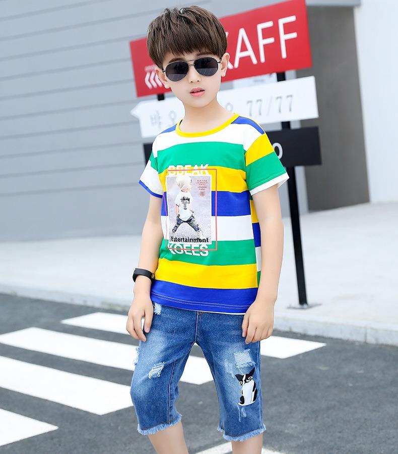 Multistripe T Shirt with Shorts Style Pant Summer Dress for Boys ...