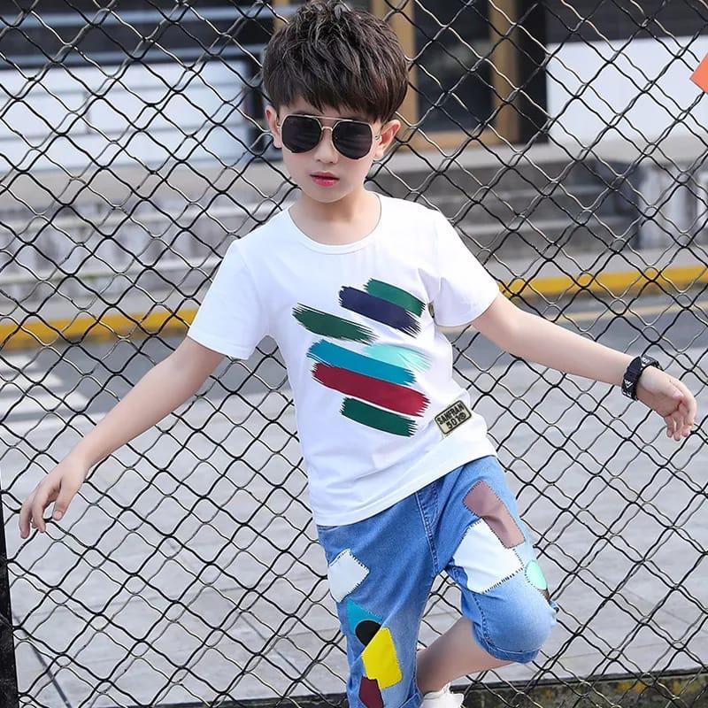 Printed T-shirt+stylish denim Shorts summer dress For Boys - Elite Kids