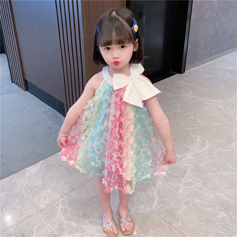 Embroidery Flowers Butterfly Sling summer dress for girls - Elite Kids