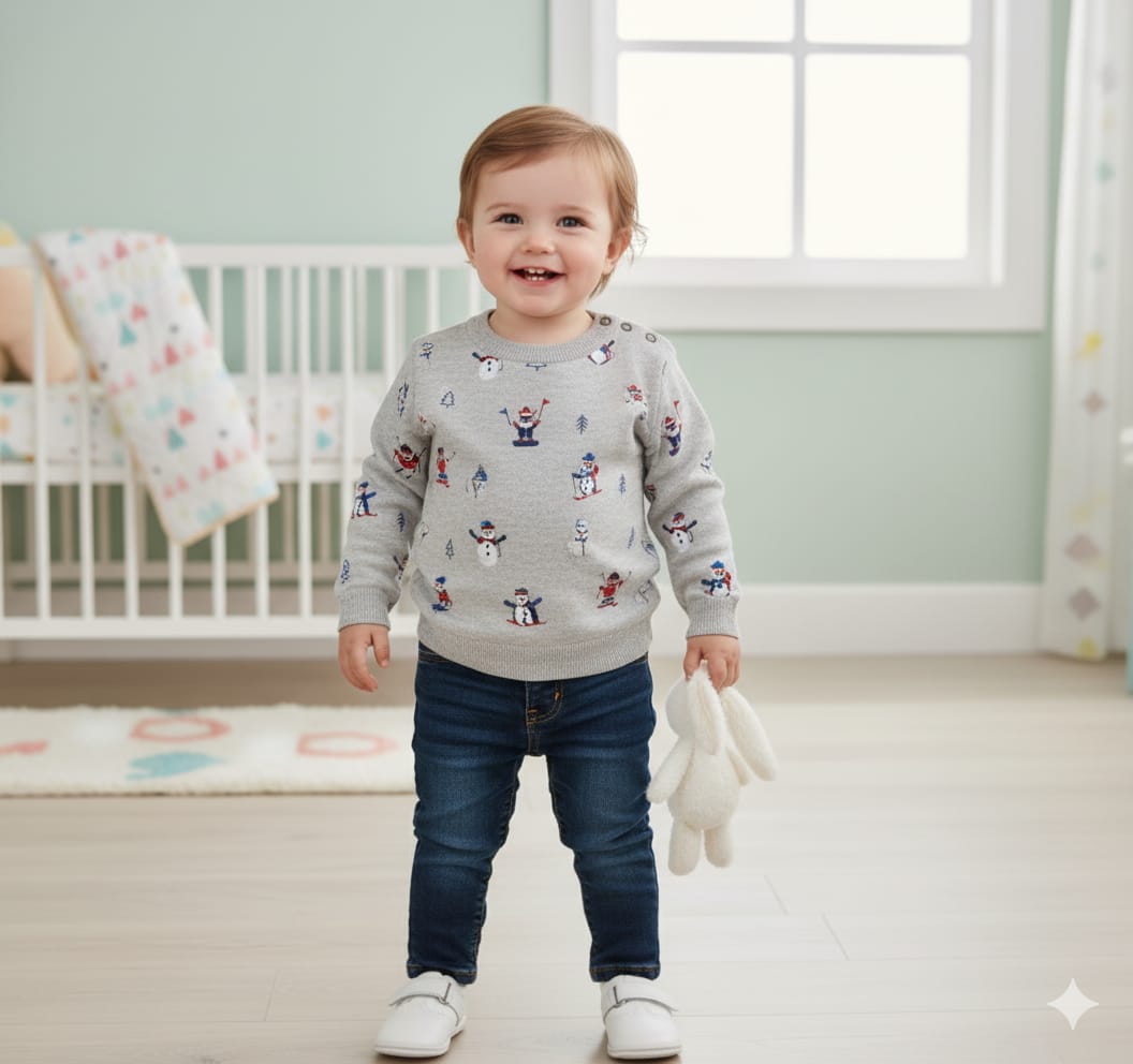 WARM WINTER PRINT GREY FULL SLEEVES SWEATSHIRT