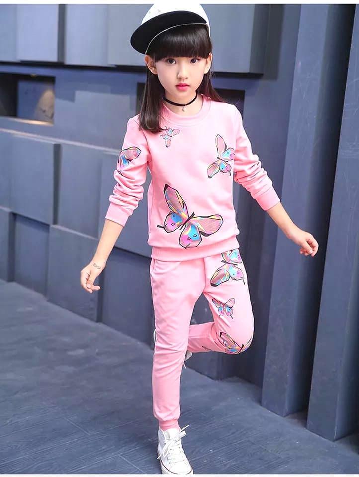 Butterfly print style tracksuite winter dress for girls - Elite Kids