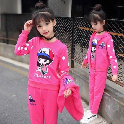 3 pcs Fleece Hoodie + T-shirt + pant tracksuite winter dress for girls warm stuff