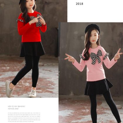 BiG bow sweatshirt+tight skirt style winter dress for girls
