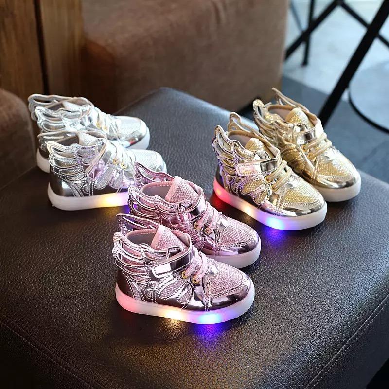 Led sneakers flashing lights glowing glitter wings style shoes for boys and girls Elite Kids