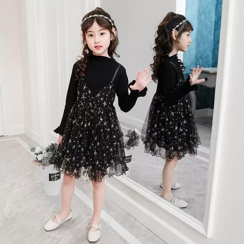 New stars ruffel style knitted winter frock for girls - Elite Kids