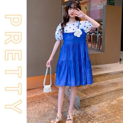 Princes flower casual fashion puff sleeve summer dress for girls