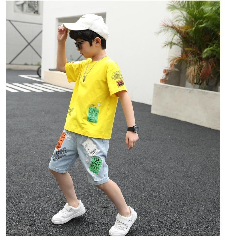 Letter print t shirt with jeans pent summer dress for boys - Elite Kids