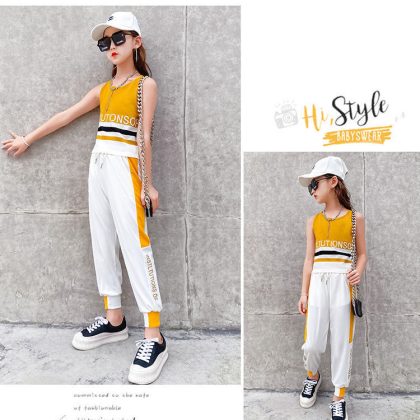 Striped letters printed vest&pant summer dress for girls