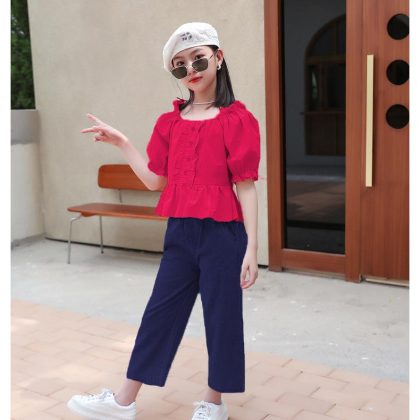 Western style cotton Shirt with Jeans with Golden thread Dress For Girls