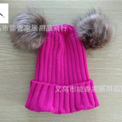 Double pompom lining warm cap for girls and boys