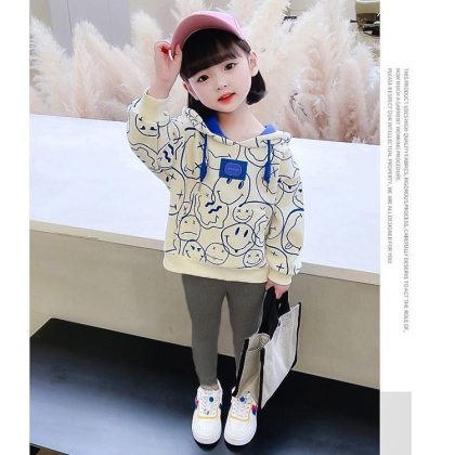 New emogi printed hoodie bottom pant 2 pieces dress for girls