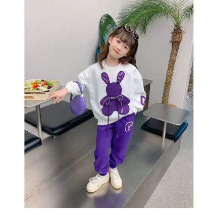 Korean style cute rabit print shirt and trouser dress for girls