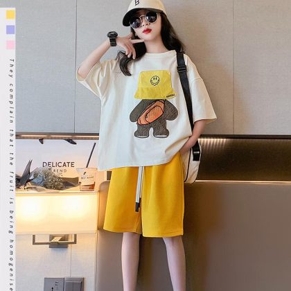 Cartoon style t-shirt with short two pieces dress for girls
