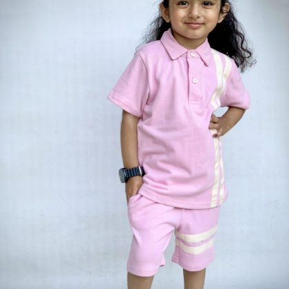 Polo shirt with short stiped style dress for Girls and Boy