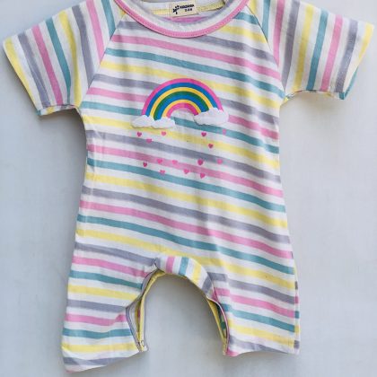 Cotton blended romper stripe style half sleeve summer dress for girls and boys