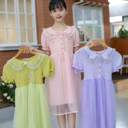 New Half sleeve summer frock with fake pocket frock for girls