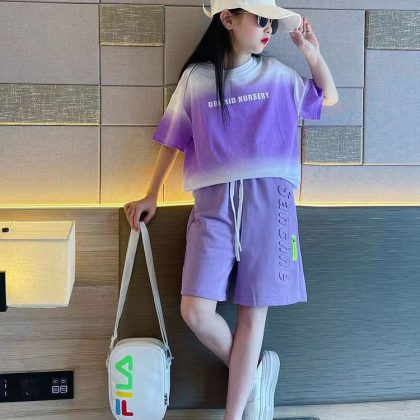 Summer tie-dye t-shirt with short two pieces dress for girls