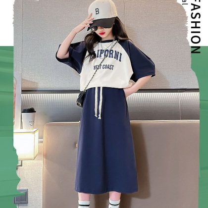 Casual printed t-shirt+skirt 2 pcs dress for girls