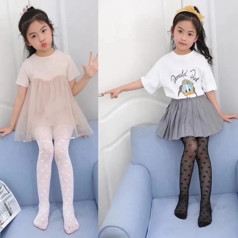 Hearts pattern mesh stocking tights for girls